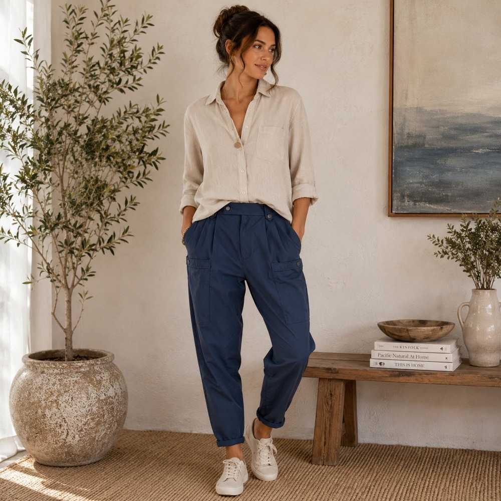 Gentle Herd Womens Utility Cargo Pants Sz M Navy Minimalist Gorpcore Japanese